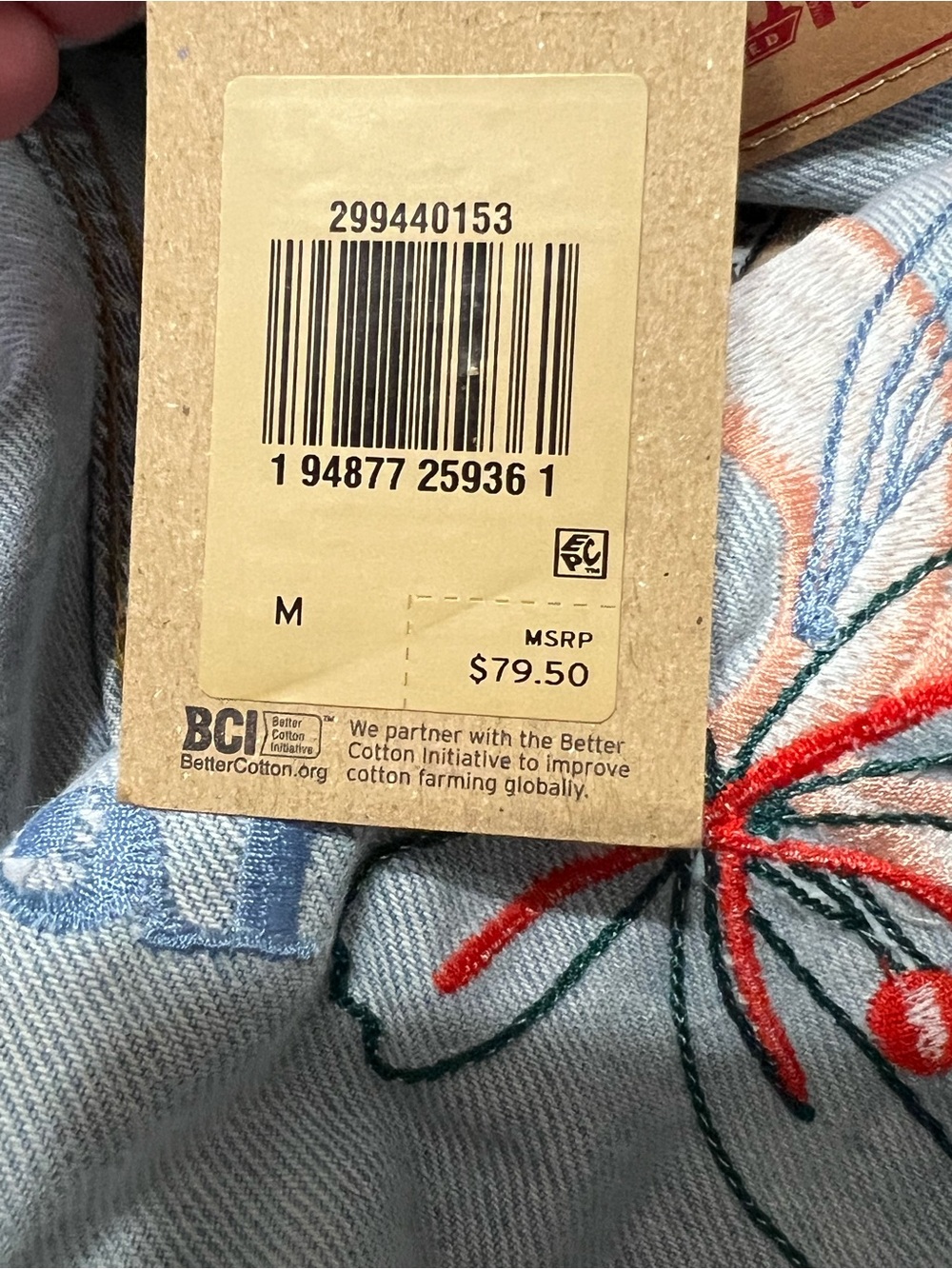 Levi's Light Blue Denim Trucker Jacket with Red Leather Patch - Picture 5 of 14
